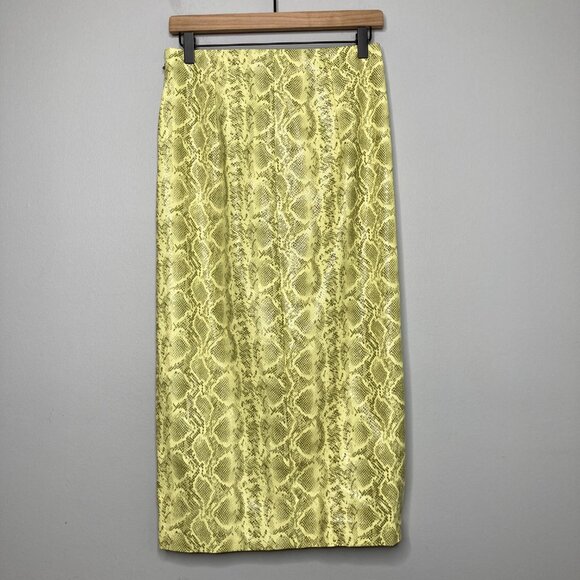Rotate Birger Christensen Leeds Skirt Womens 6 Yellow Snake Faux Leather Rocker - Picture 4 of 11